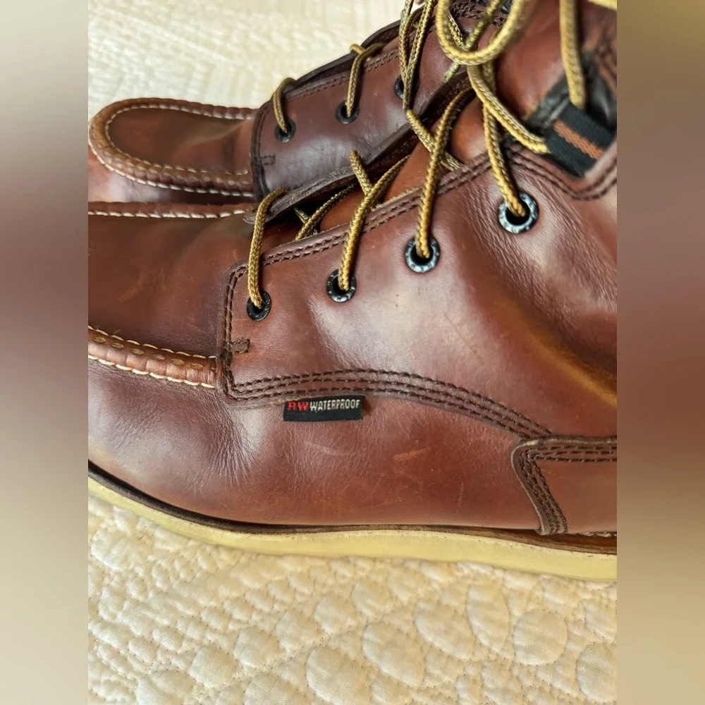Red Wing Leather Boots #411 8-inch Waterproof Soft Toe Size 12 E2 Slip Resistant - Picture 7 of 14